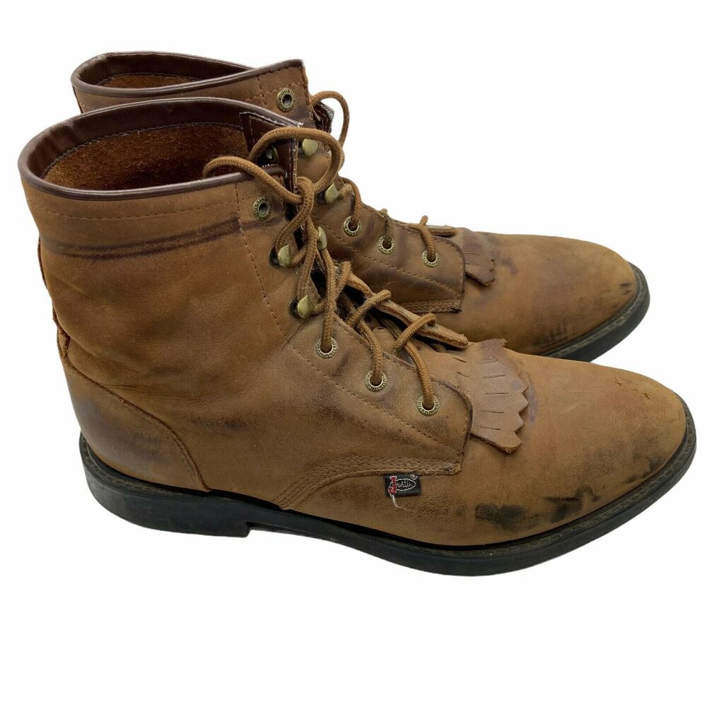 Justin Boots Kiltie Conductor Brown Leather Boots sz 7.5D